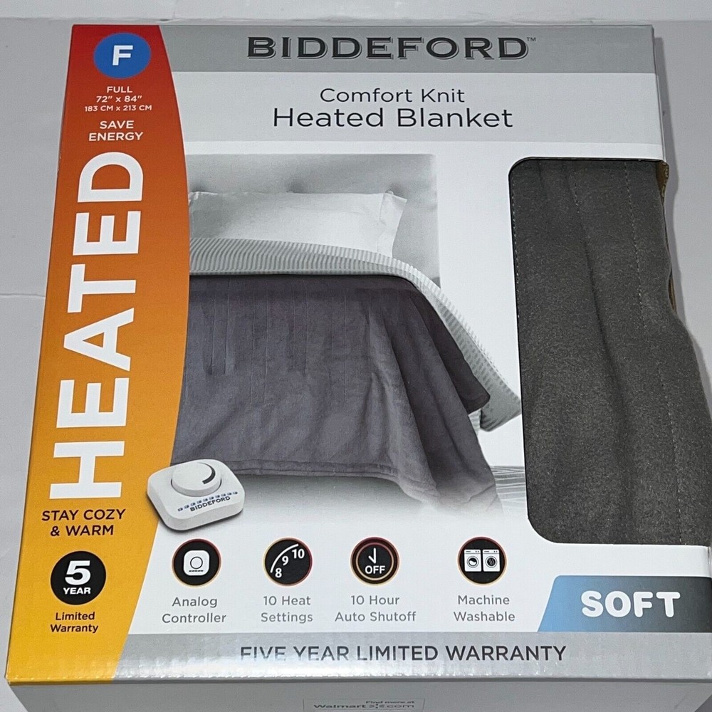 Biddeford Comfort Knit Fleece Electric Heated Blanket Analog Control FULL GRAY